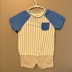 Blue & White Striped Baby Romper with Pocket